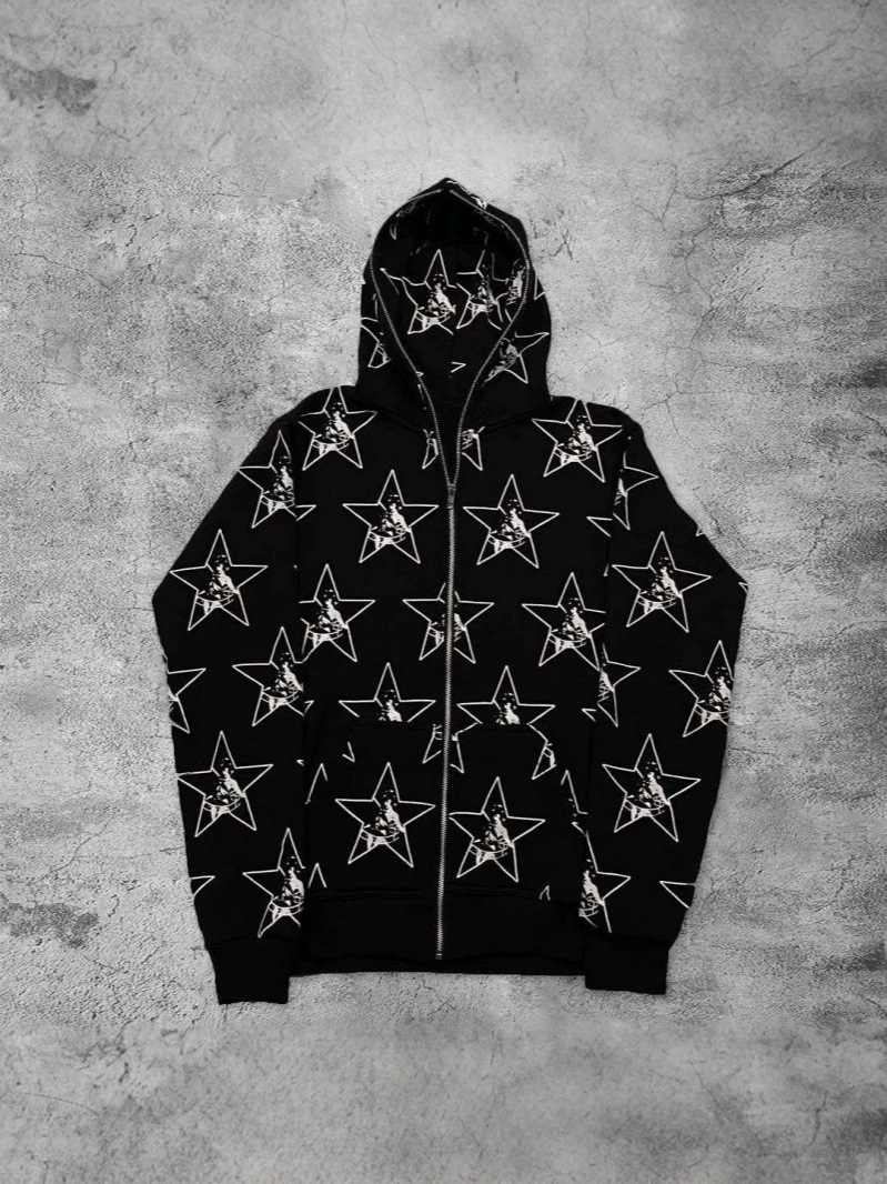 New cross-border dark skull print hooded sweatshirt, vintage oversized streetwear hoodie for men and women