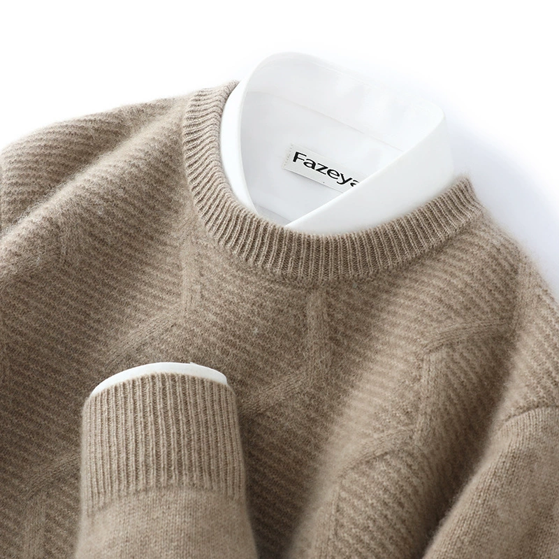 Осенне-Зимний новый свитер из 100% чистой шерсти, мужской свитер с круглым вырезом, деловой отдых, вязаный кашемировый свитер