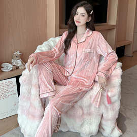 2024秋冬季24804# 金丝绒双长 M-2XL秋冬新款睡衣女休闲家居服