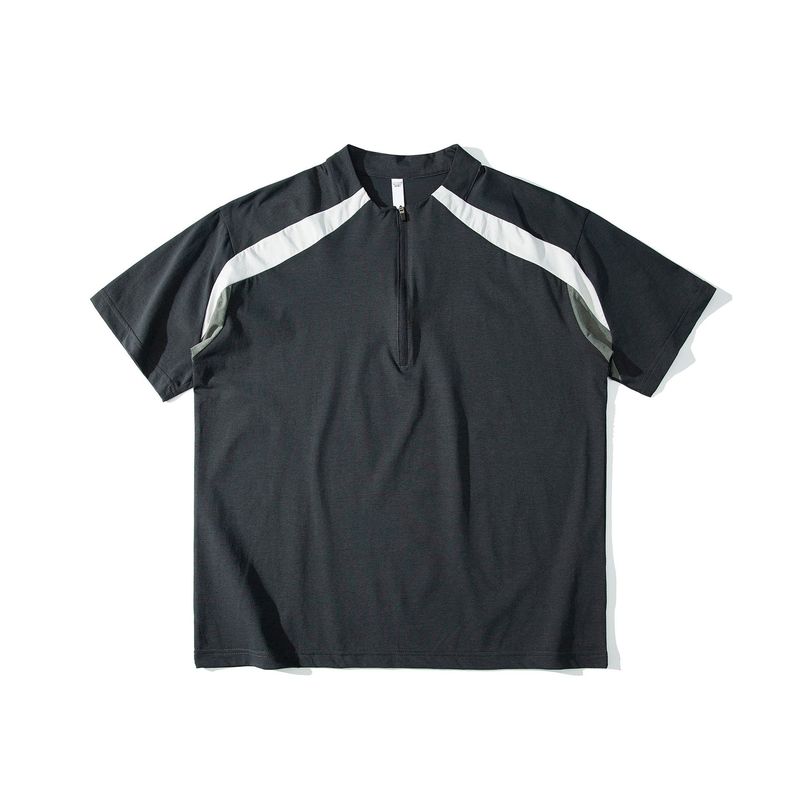 OOTD アウトドア カラーブロック ハーフジップ 速乾 スポーツ Tシャツ メンズ 夏 日焼け止め 薄手 涼しい 抗菌 カップル 半袖|undefined