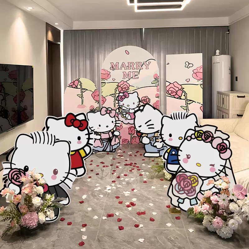 七夕情人节HelloKitty猫求婚室内布置高级感惊喜告白简约kt板气球