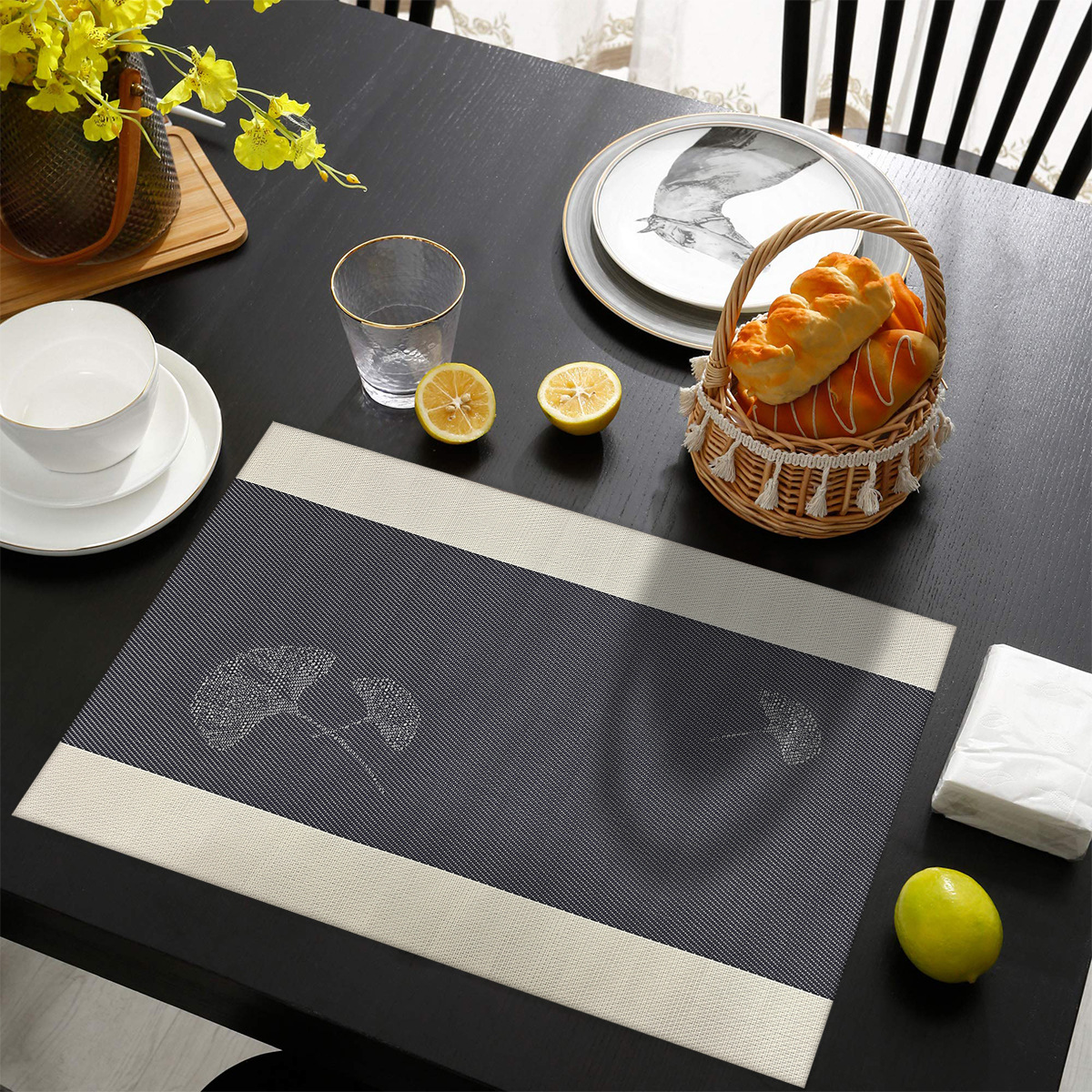Nuevo Teslin placemat ginkgo jacquard tejido occidental placemat Luz de lujo decorativo Coaster almohadilla de aislamiento térmico impermeable y a prueba de aceite
