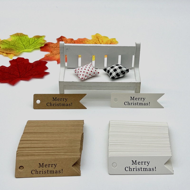 100个+20米绳子，圣诞节快乐牛皮纸小吊牌燕尾标签圣诞礼品装饰