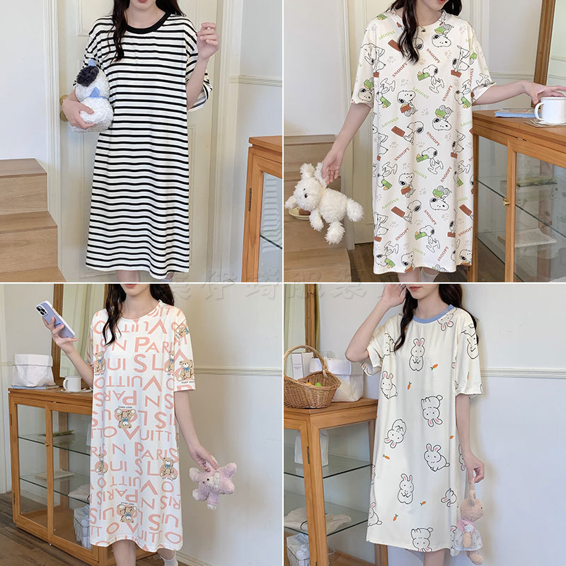 Foreign Trade Cross-border Monthly Clothing Summer Thin Maternal Nursing Nightdress Short-sleeved Loose Nursing Clothes for dress