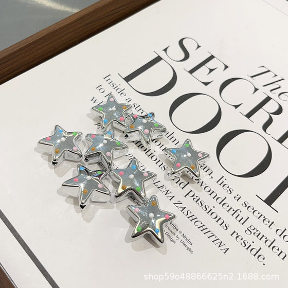 Five-pointed star silver color oil drop vertical hole beads DIY rubber band beaded jewelry accessories bag hanging mobile phone chain beads