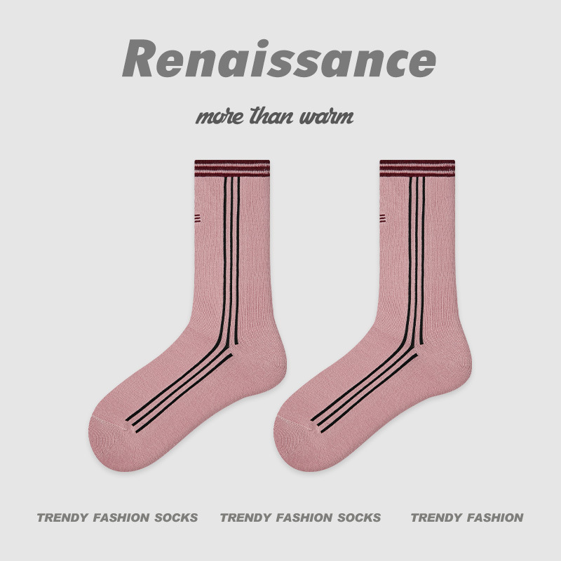 Renaissance秋冬新款中筒袜假两件堆堆袜拼色学院风ins潮袜子女|undefined
