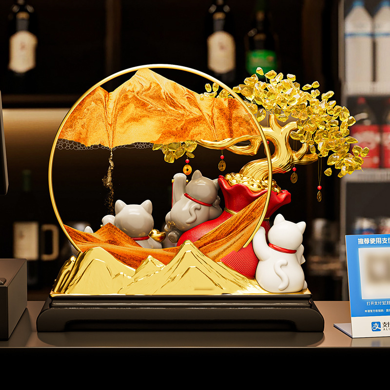 新中式发财树招财猫摆件开业礼物客厅店铺前台装饰品乔迁新居礼品|undefined