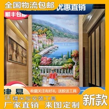 3D立体玄关壁画地中海小镇风景油画客厅走廊背景墙纸墙布无缝壁纸