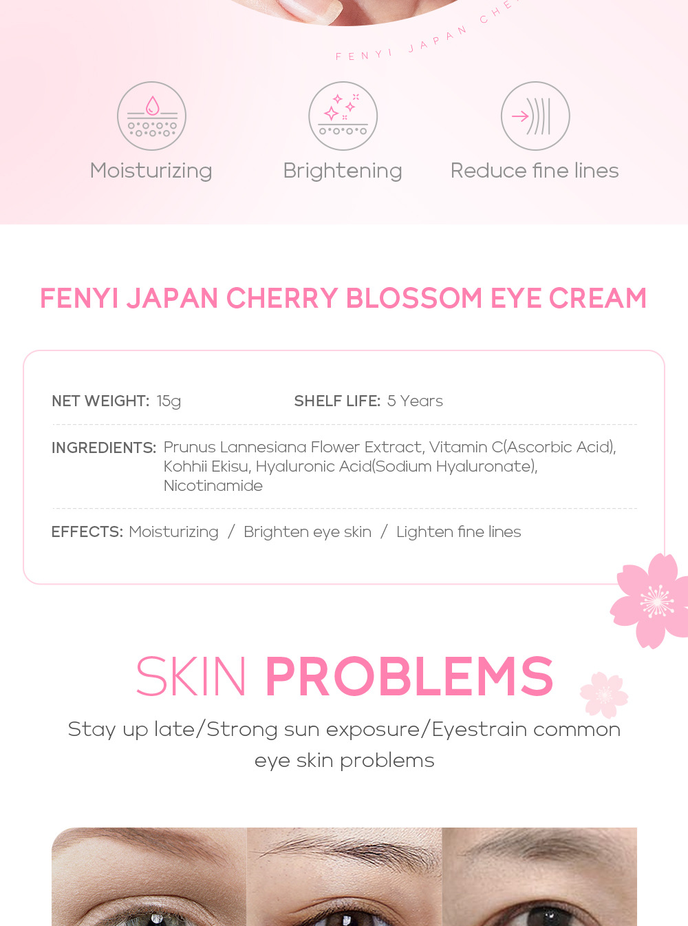 FENYI Cherry Blossom Essence Eye Cream 15g Moisturizes the eye area, hydrates and moisturizes the eyes, and cares for beautiful skin undefined