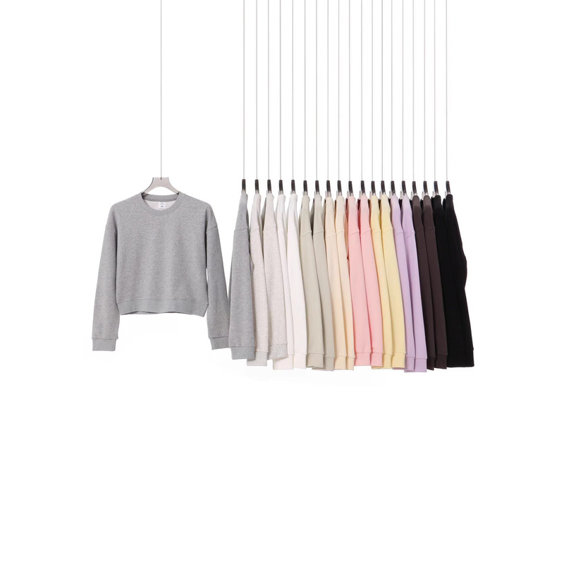 Trendy Brand Autumn and Winter Fashion Simple Casual Crop Top Long-Sleeve Sweatshirt 330g Heavyweight Women's Short Round-Neck Sweatshirt