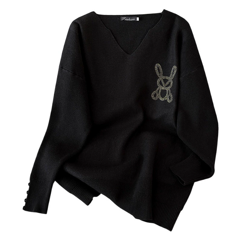 Большие размеры/350 обхват груди Женский 150/160 утолщенный свитер с V-образным вырезом, нижний свитер 8551