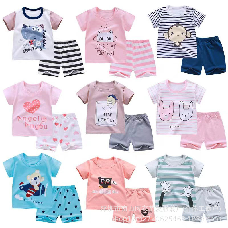 男の子と女の子向けの5元半袖Tシャツセット、韓国風漫画子供用スーツ卸売、1元送料無料、工場直販露店商品|undefined