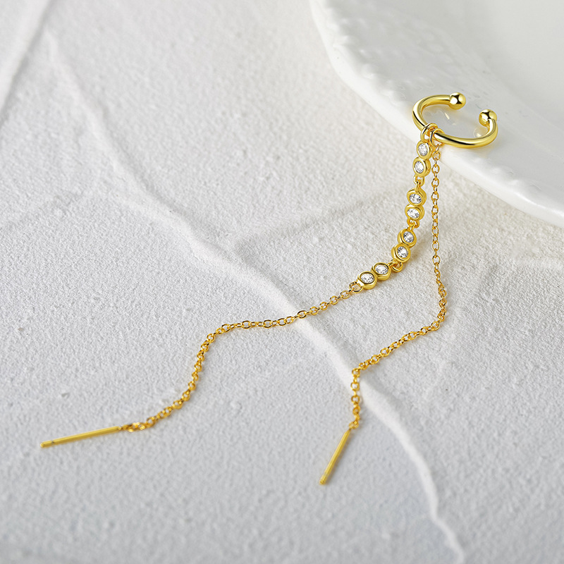 Fashion Geometric Sterling Silver Drop Earrings Tassel Plating Zircon 925 Silver Earrings