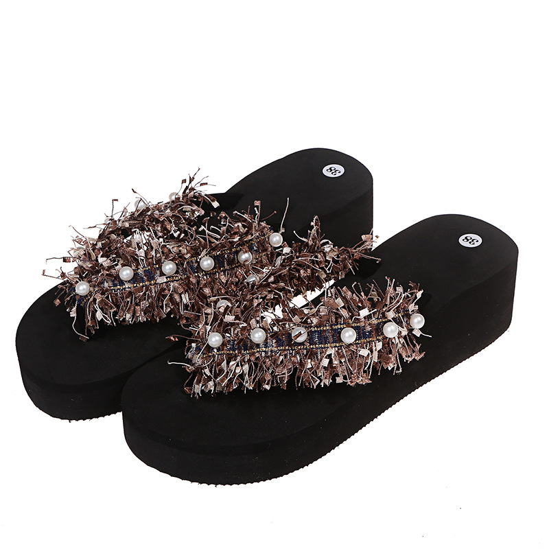 Tassel Open Toe Pearl Flip Flops NSKJX104267