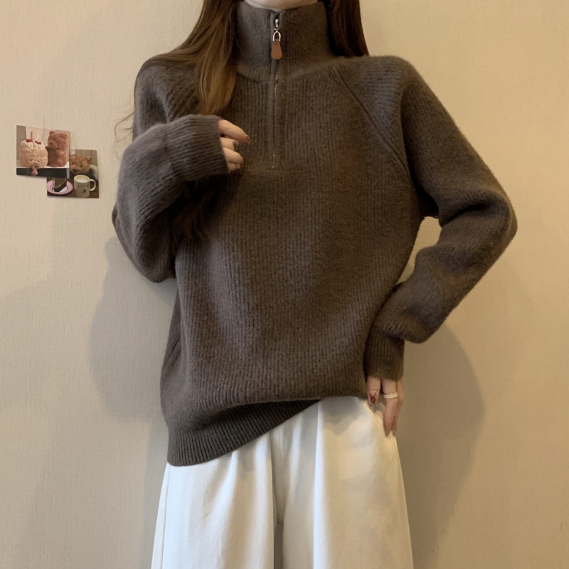 (2개) 하프 지프 터틀넥 스웨터 여성의 가을과 겨울 플러스 사이즈 내베이스 니트 스웨터 지방 슬리밍 MAILLARD WARM TOP