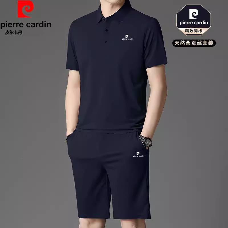 Pierre Cardin Mulberry Silk Casual Men's Sports Suit Ice Silk Short Sleeve Shorts Polo Shirt Thin Dad Men's Clothing