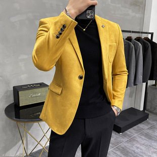 2025 New Men's Suit Jacket Korean Style Slim Suit Handsome Suit Casual Imitation Suede Small Suit