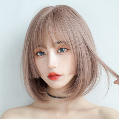 Manufactor wholesale Japan and South Korea Cross border Pink Smoke Short hair High temperature wire atmosphere Bangs Hair Wig Headgear