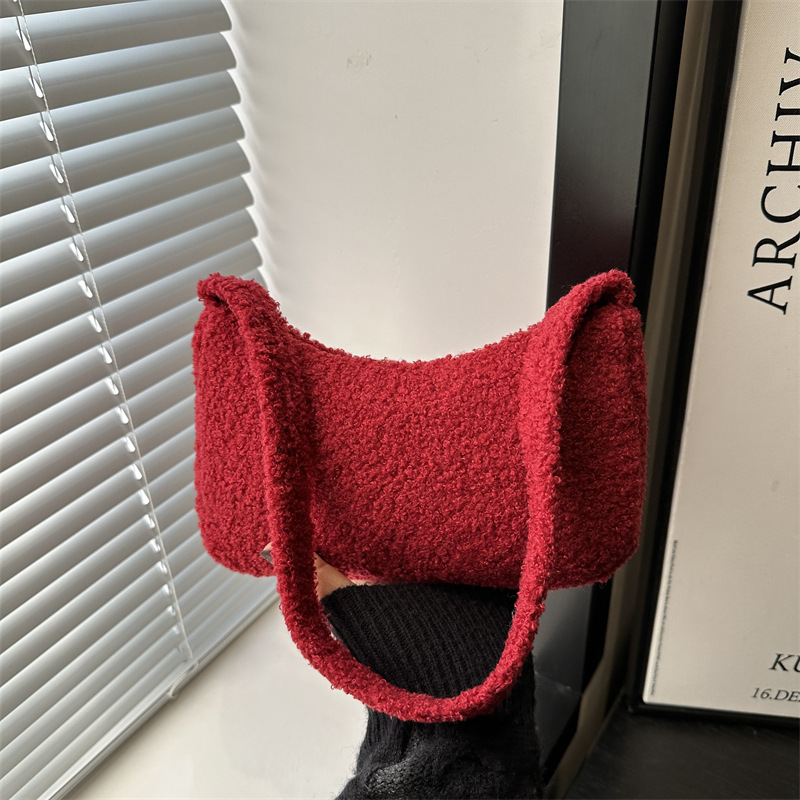 2025 primavera nueva granular cordero hombro brazo bolso de estilo coreano minimalista bolso de mujer bolso de peluche lindo mochila