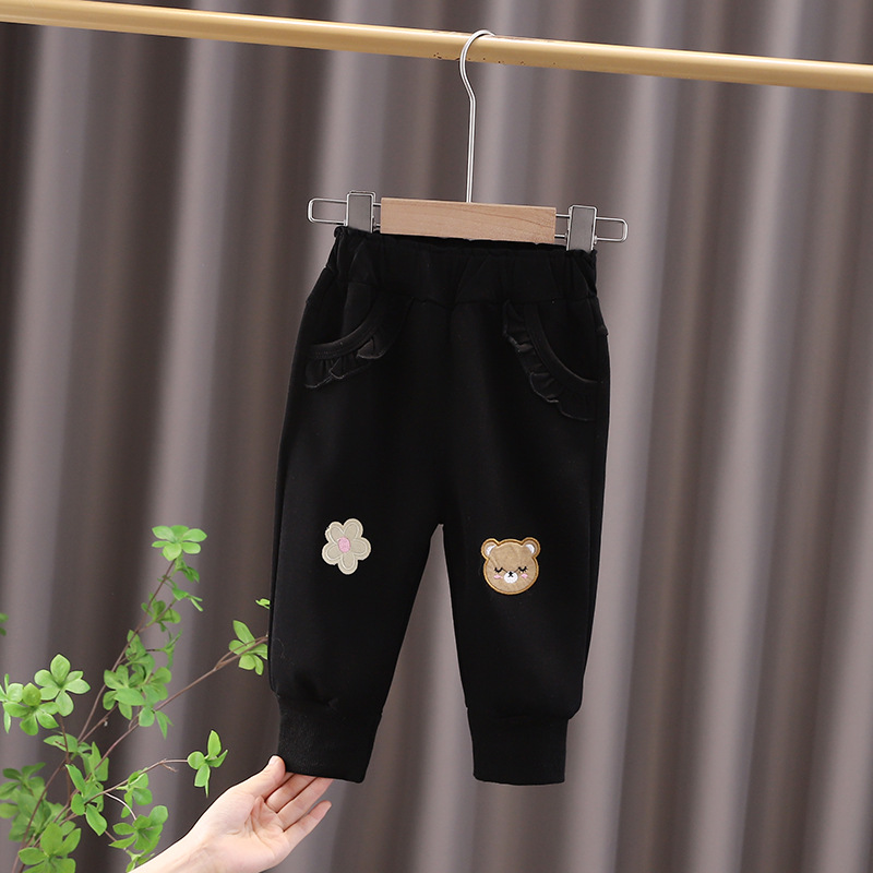 검은 꽃 곰 머리 바지 싱글 피스