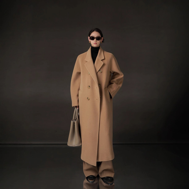 Classic 101801 Double-Breasted Fully Printed Lined Double-Sided Cashmere Coat Korean Style Petite Elegant Winter New Coat