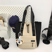 抽绳束口俩用双肩包休闲撞色日系手提包轻便户外大容量斜挎包女