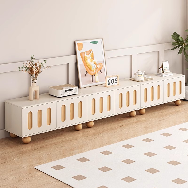 Mueble de TV estilo crema sala de estar hogar 2025 nuevo armario de almacenamiento de piso todo en uno armario de TV de apartamento pequeño