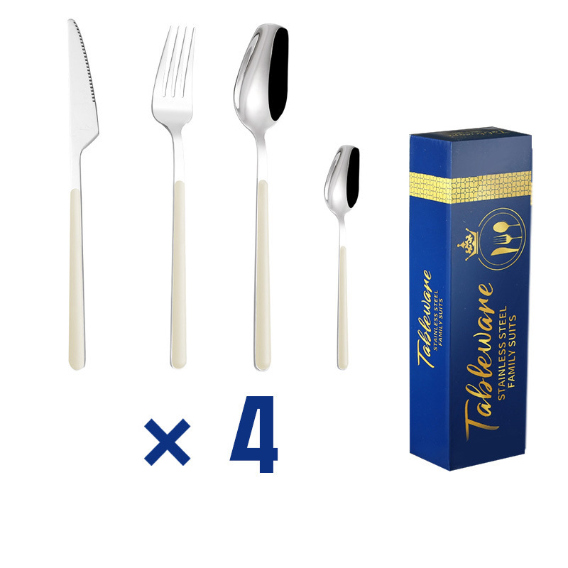 新しいステンレス鋼食器ギフトボックス家庭用クリップハンドルデザートスプーンクロスボーダーホット販売ステーキナイフ、フォーク、スプーンセット|undefined