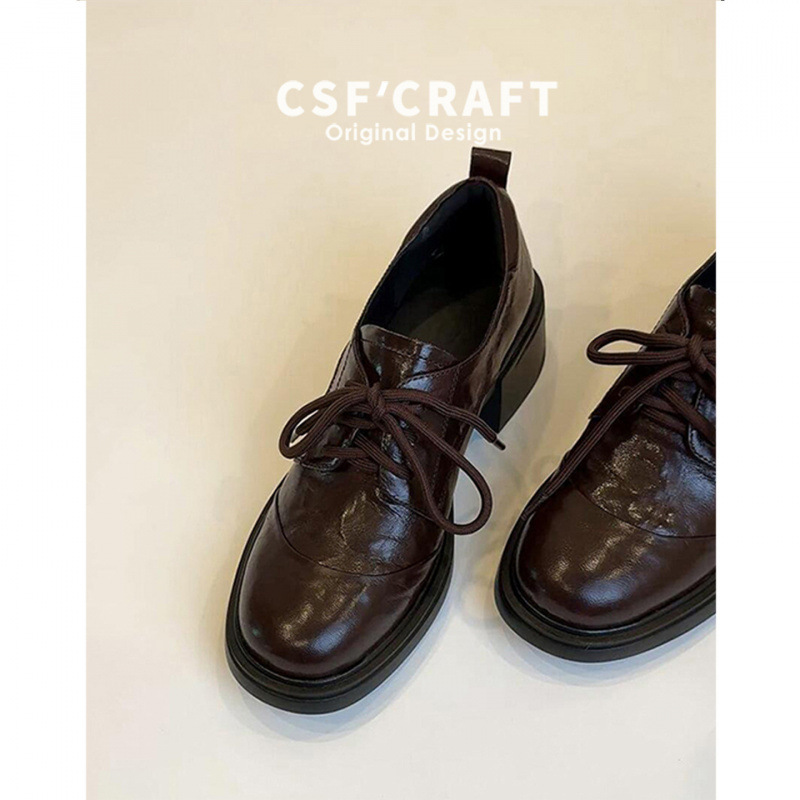 Soft Version ~ British Style Retro Thick-Soled Loafers For Women 2025 New Versatile Round-Toe Lace-Up Chunky Heel Small_voghion.com
