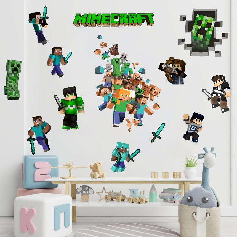 Anime 3D Cartoon Minecraft Wall Sticker Bedroom Game Room Decoration Wallpaper Self-Adhesive Sticker Pvc Sticker