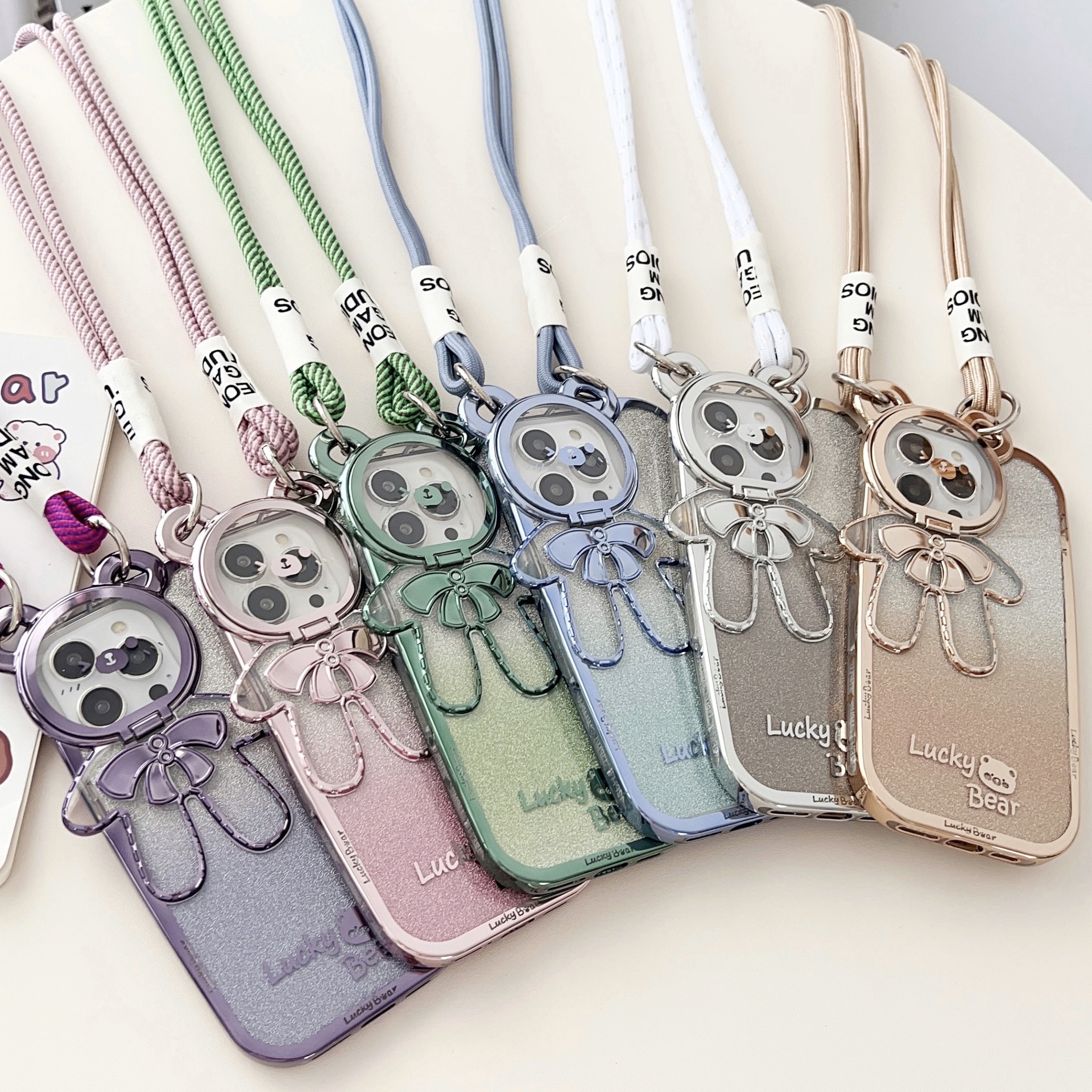 Glitter Teddy Bear Crossbody Phone Case For Iphone 15 And Iphone 14_voghion.com