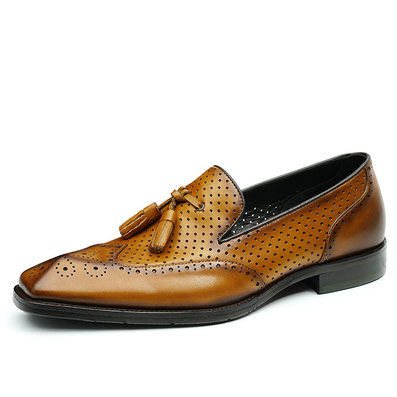 Casual summer leather shoes men's hollow breathable leather business dress shoes_vogvips.com
