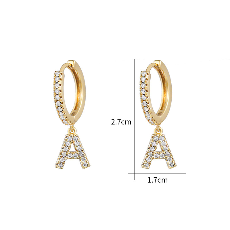 12g Weight 1 Pair Retro Letter Copper Inlay Zircon Drop Earrings