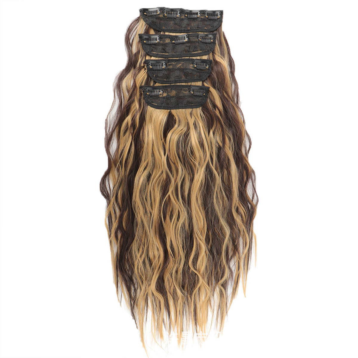 Comercio exterior transfronterizo, peluca europea y americana de cuatro piezas, extensión de cabello ondulado de agua, fibra química de simulación invisible natural, peluca rizada