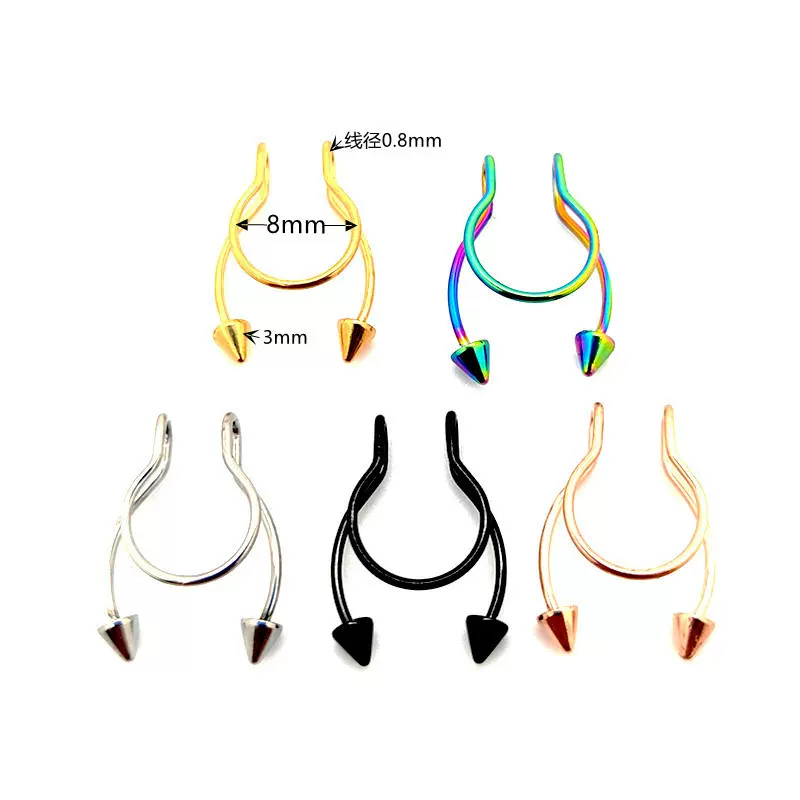 厂家批发亚马逊速卖尖锥鼻环不锈钢假穿刺鼻夹鼻饰饰品热卖防过敏