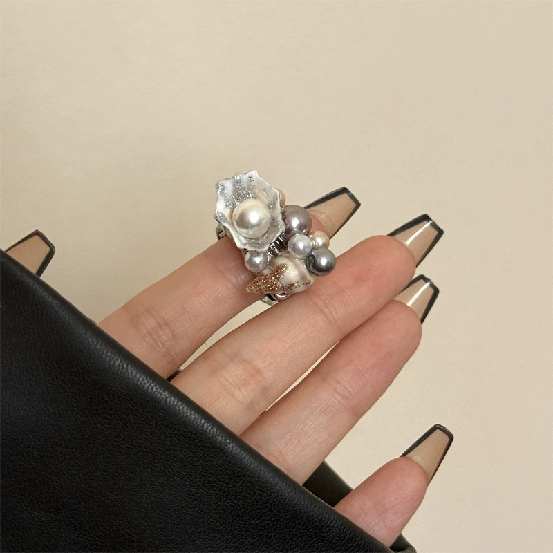 handmade marine ring (Marine) — дизайн ракушки жемчуга, один размер, стиль пляжа