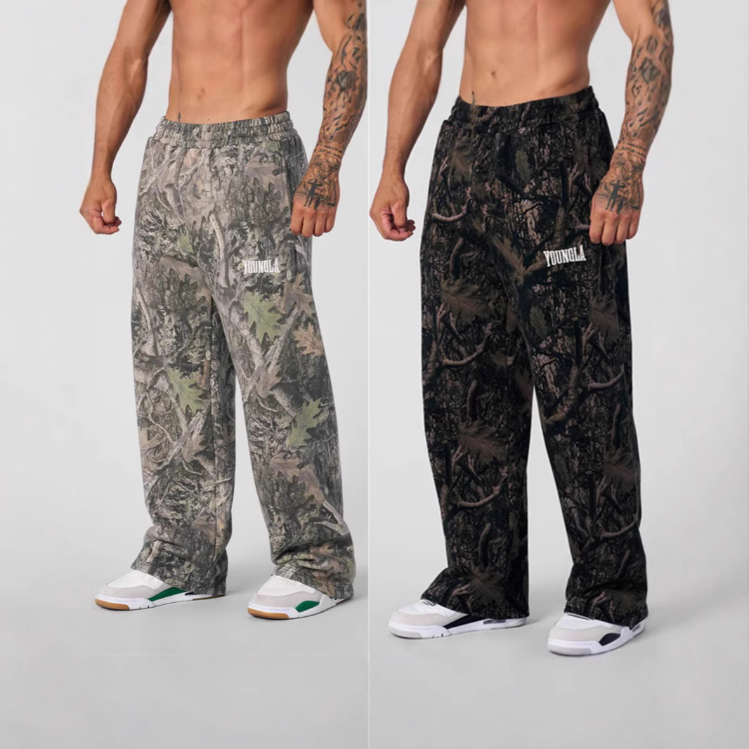 Cross-border New YOUNGLA Pants Straight Casual Trendy Brand Fitness Pants Men's Camouflage Breathable Sports Pants for Men