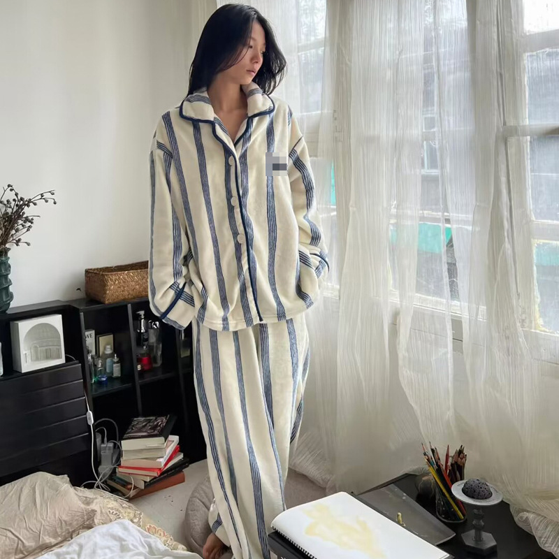 New Urban Home Wear Black Leopard Flannel Unisex Couple Pajamas Women's Autumn and Winter Wearable Home Wear Set