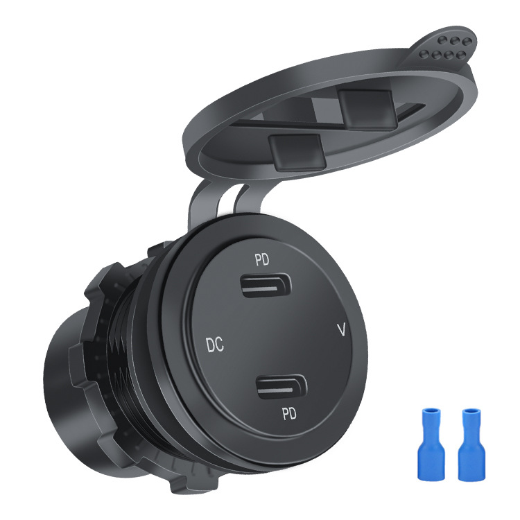跨境車載改裝usb充電器雙接口手機快充加裝雙PD帶電壓12-24V通用