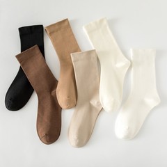 Socks for women, off-white medium tube socks, solid color cotton socks, khaki pile socks, autumn and winter long tube women's confinement socks