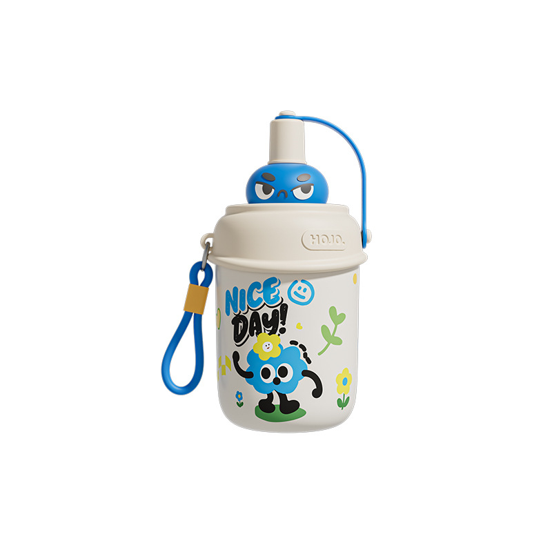 Taza de ojos grandes de alto valor facial hermoso ventana de paja de acero inoxidable taza de aislamiento térmico de estudiantes y niños taza de agua portátil