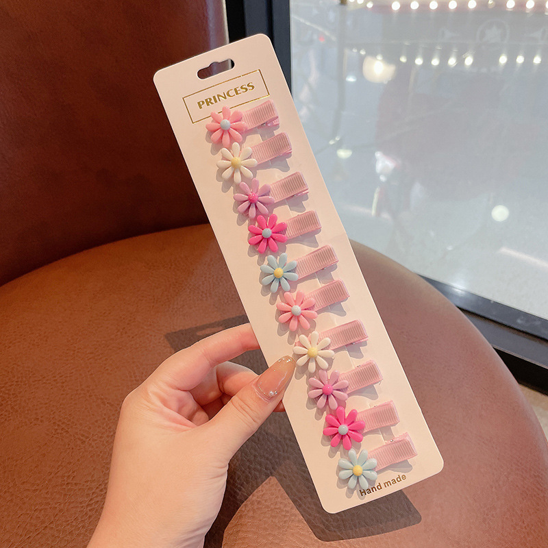 Borde de los niños de dibujos animados cubierto tela pequeña horquilla Linda niña horquilla lado flequillos clip accesorios para el cabello tocado al por mayor