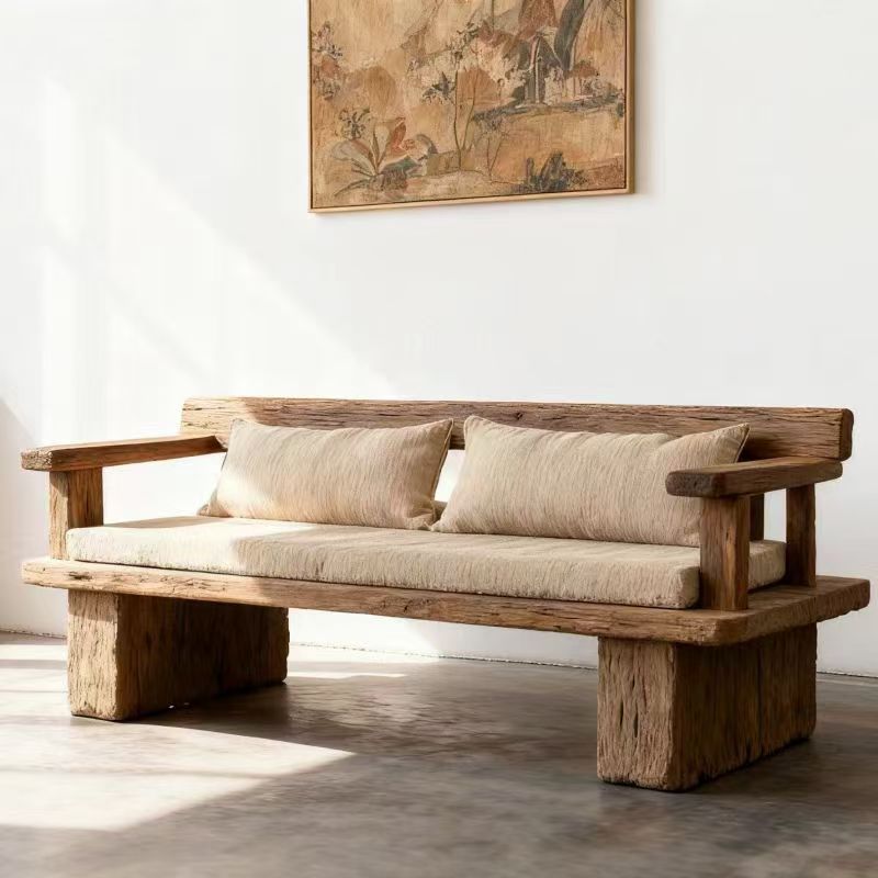 Second-Hand Solid Wood Sofa, Old Elm Log Living Room Sofa, Courtyard Leisure Double Sofa Chair, B&B Zen Sofa