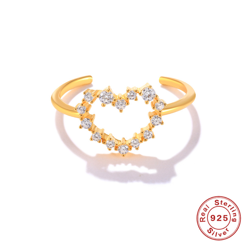 Fashion Geometric Heart Shape Sterling Silver Inlay Zircon Open Ring 1 Piece display picture 4