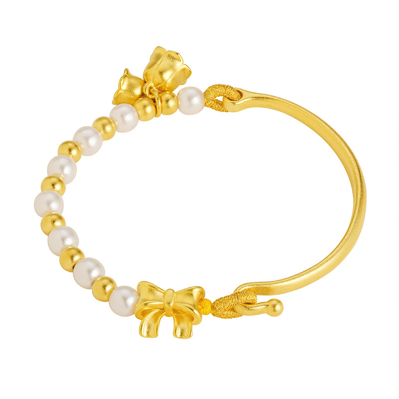 Arco de estilo antiguo media pulsera Vietnam arena oro estilo étnico imitación perla orquídea pulsera imitación oro antigua artesanía de oro
