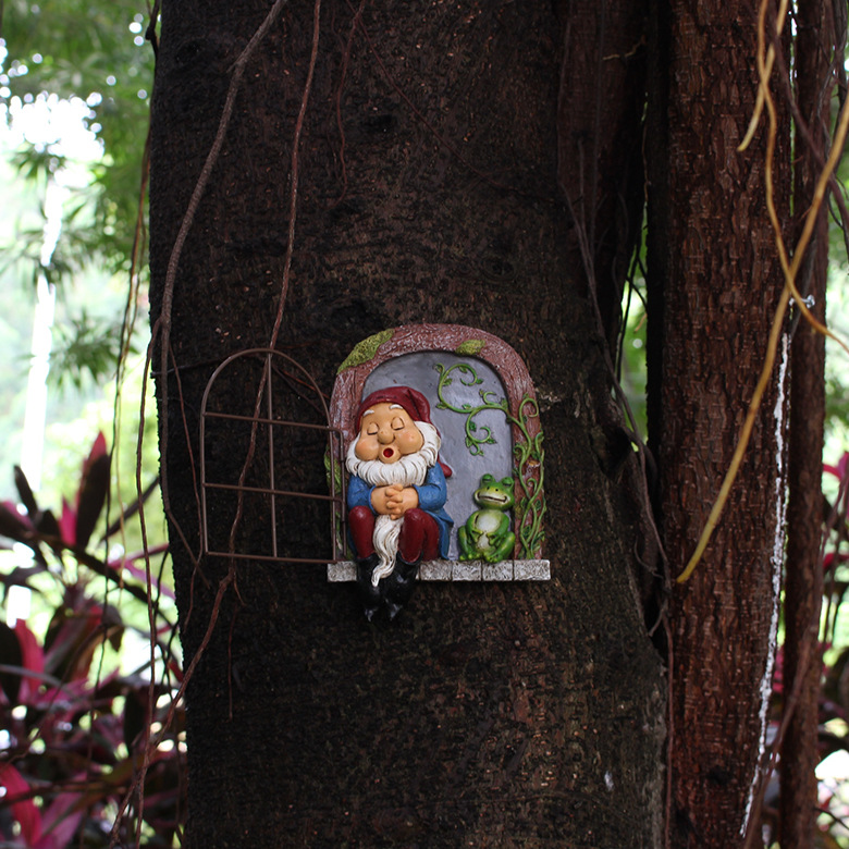 Amazon open and close iron window sleeping dwarf dwarf tree hanging resin outdoor landscape decoration resin pendant 