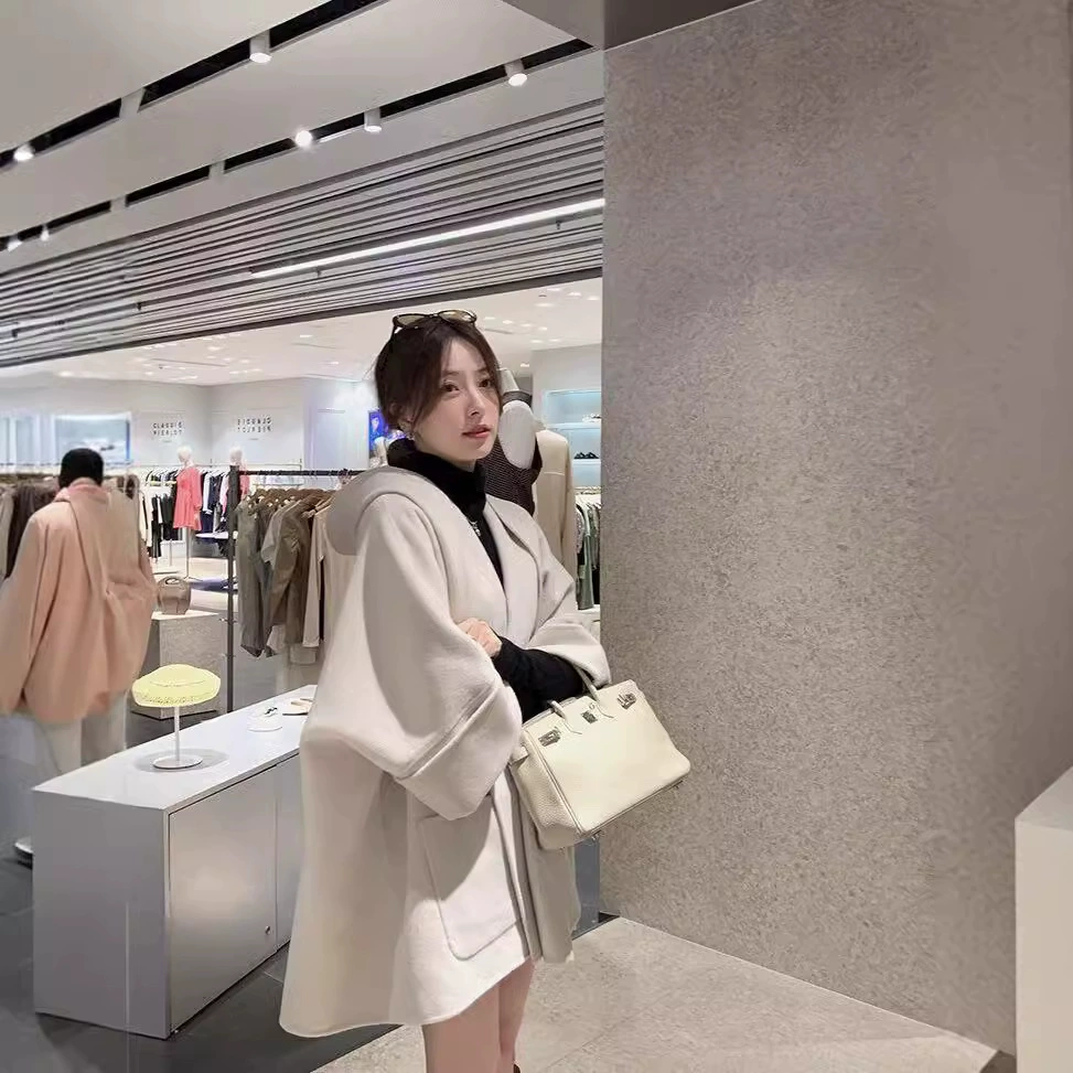 Шерстяное двустороннее шерстяное пальто в стиле накидки, осенне-зимнее маленькое шерстяное пальто для женщин