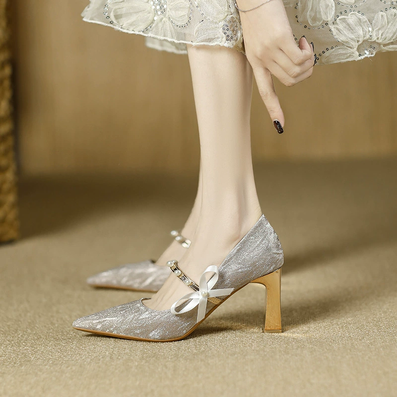 Fuxing Girl 2025 весна новый стиль с чонсам белые туфли на высоком каблуке свадебные туфли не устали