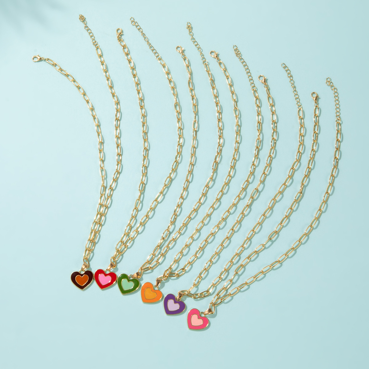 European and American new heart-shaped simple dripping color matching double heart necklace