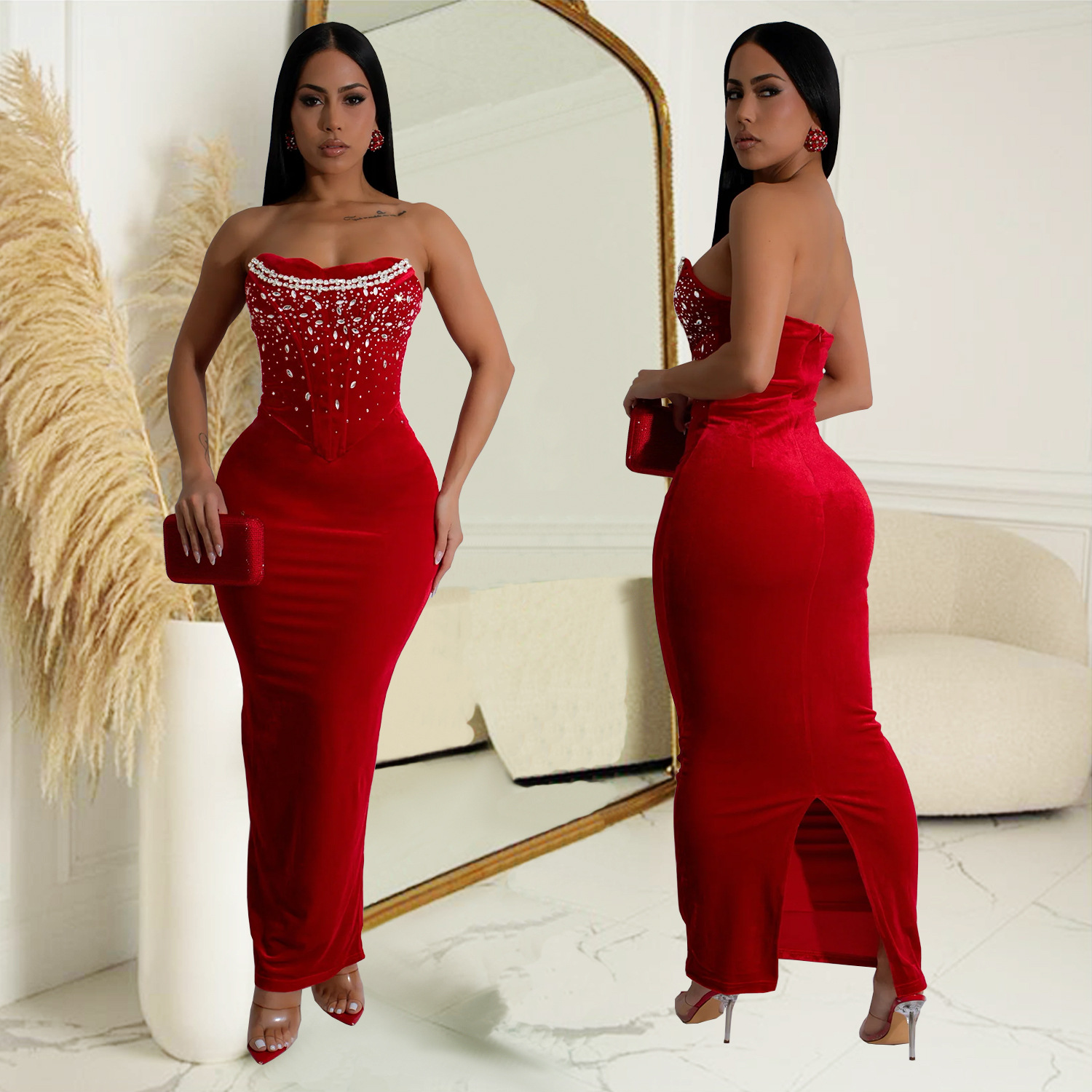 C7217 Cross-border AliExpress Amazon Moda europea y americana Ropa de mujer Hombro dividido Vestido de cadera con estampado en caliente Nuevo image 5